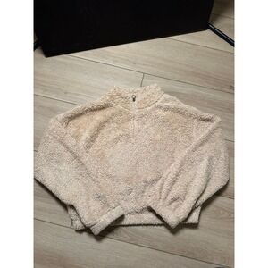 SO Womens Cream Sherpa Fleece Quarter Zip Pullover Mock Neck Teddy Sweater Large